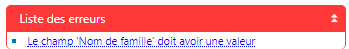 Exemple de message d'erreur